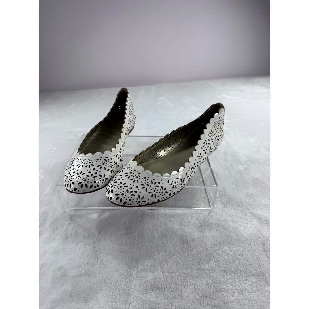 Coach Metallic Carsin Laser Cut Ballet Flats Women's 7.5b White Floral Round Toe
